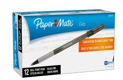 Paper Mate® Write Bros.® Grip Ballpoint Stick Pens, Medium Point, 1.0 mm, Black Barrel, Black Ink, Pack Of 12