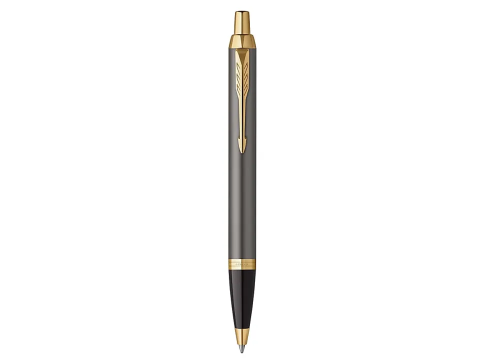 PARKER IM Ballpoint Pen, Grey Lacquer with Gold Trims, Medium Point, Blue Ink Refill, Gift Box