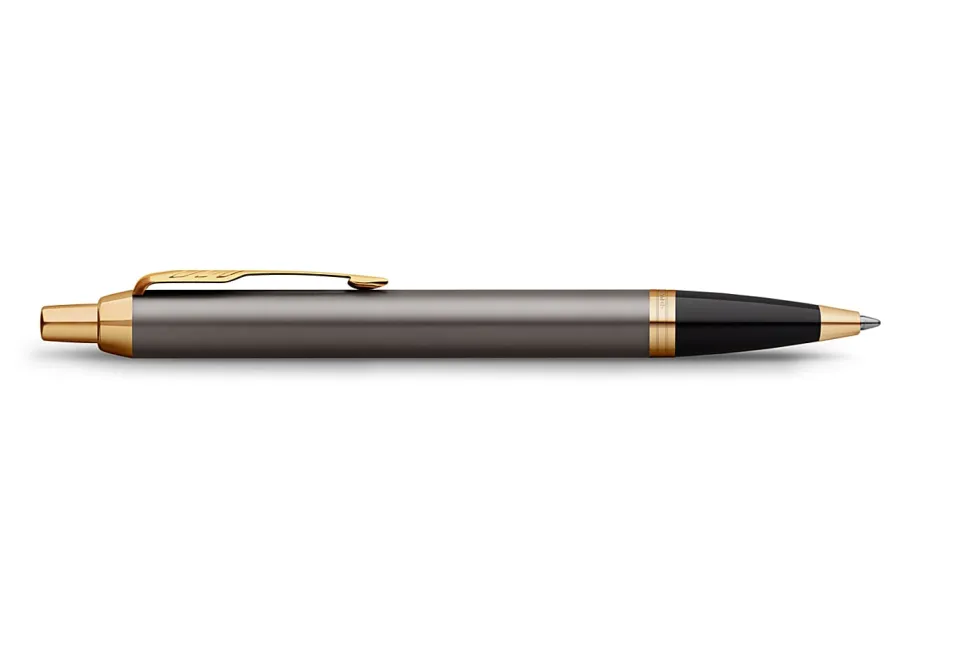 PARKER IM Ballpoint Pen, Grey Lacquer with Gold Trims, Medium Point, Blue Ink Refill, Gift Box