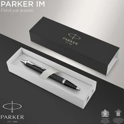 Parker® IM Ballpoint Pen, Medium Point, 0.7 mm, Matte Black/Chrome Barrel, Blue Ink