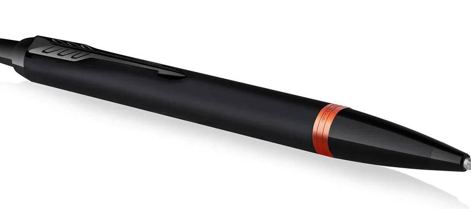 Parker IM Ballpoint Pen, Medium Point, 0.7 mm, Satin Black/Flame Orange Barrel, Blue Ink
