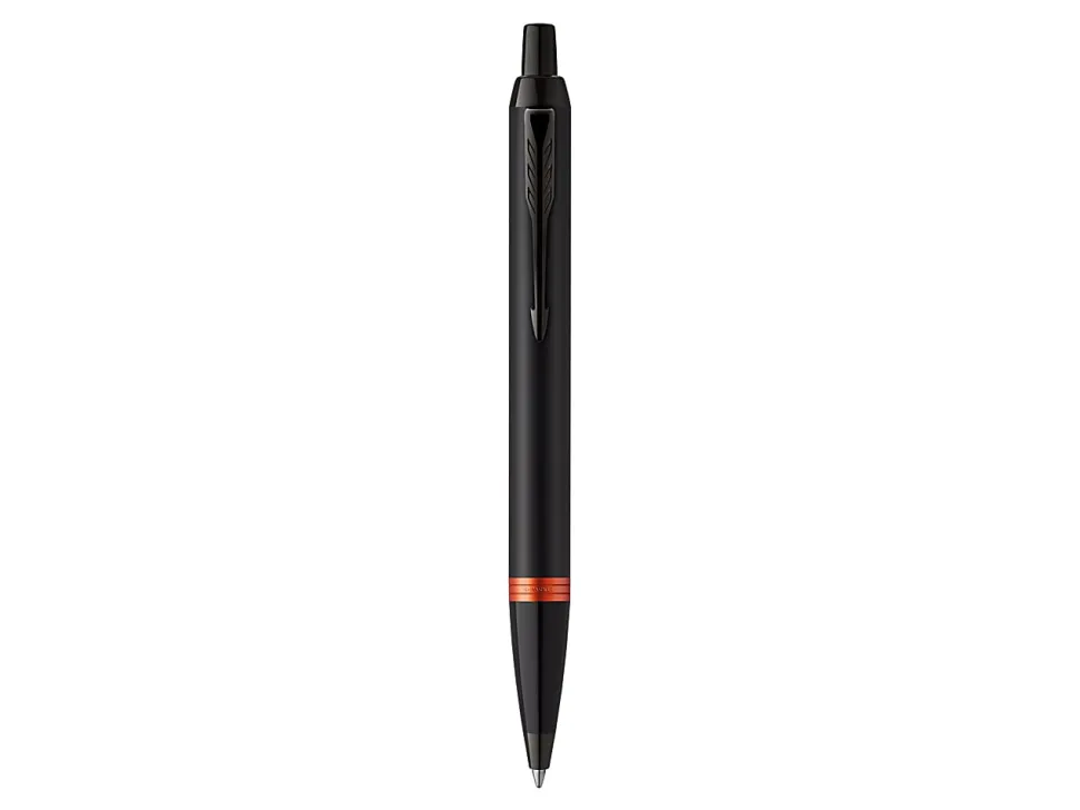 Parker IM Ballpoint Pen, Medium Point, 0.7 mm, Satin Black/Flame Orange Barrel, Blue Ink