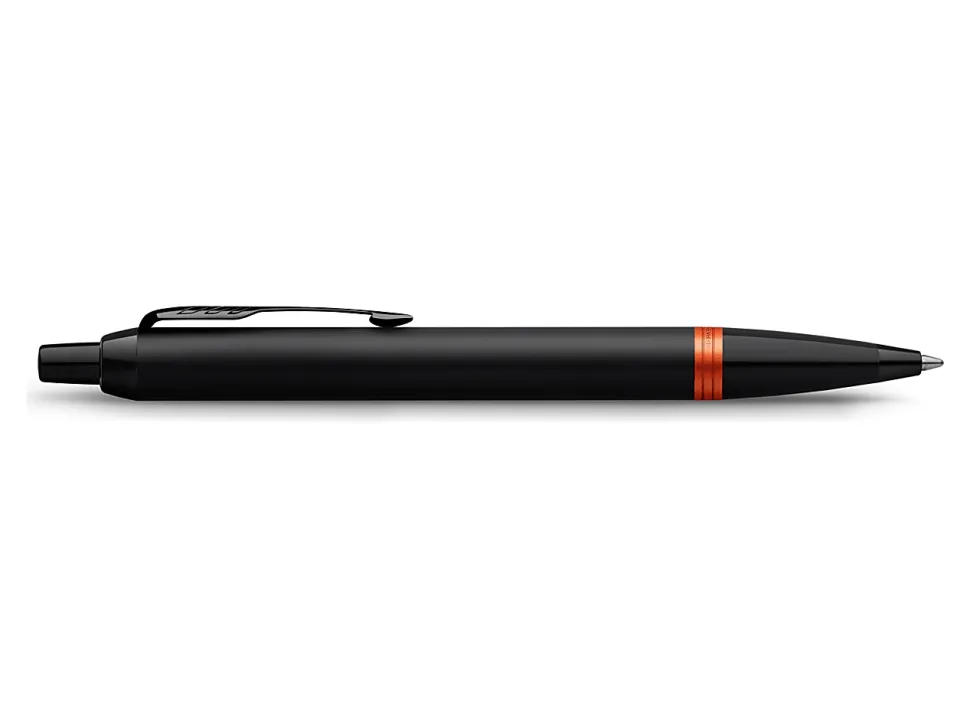 Parker IM Ballpoint Pen, Medium Point, 0.7 mm, Satin Black/Flame Orange Barrel, Blue Ink