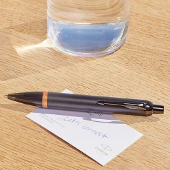 Parker IM Ballpoint Pen, Medium Point, 0.7 mm, Satin Black/Flame Orange Barrel, Blue Ink
