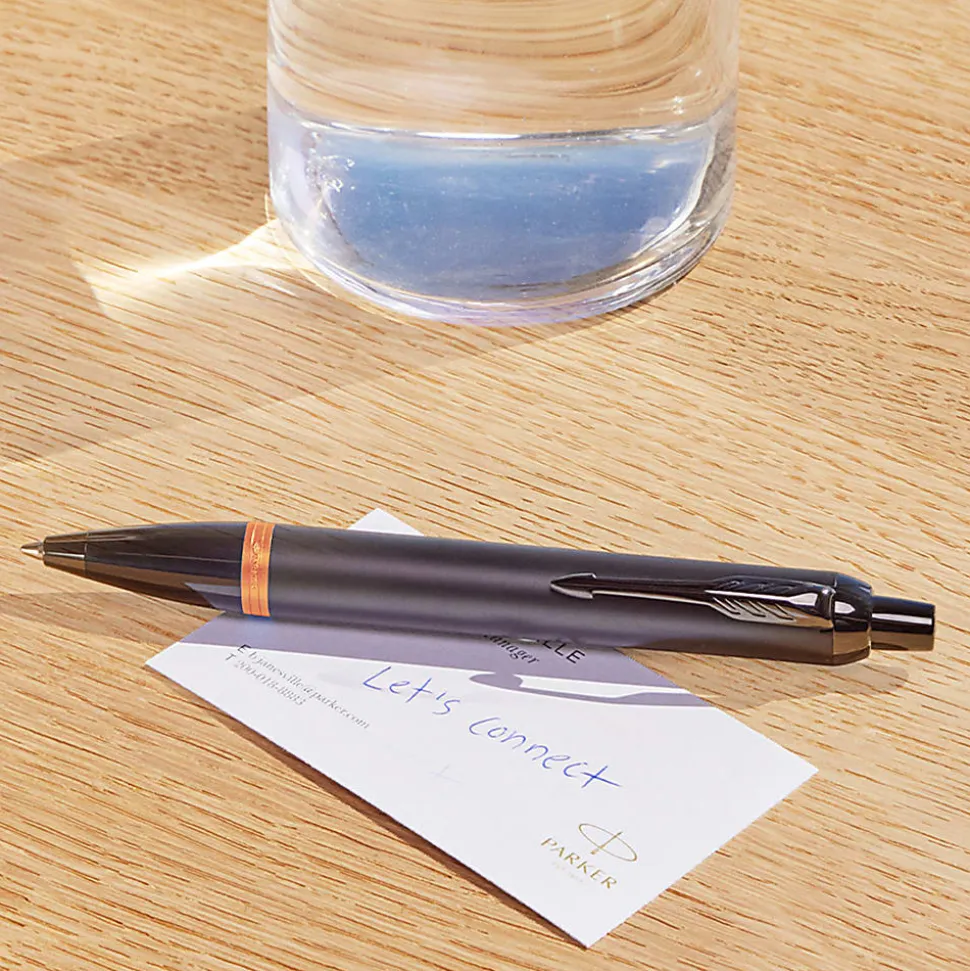 Parker IM Ballpoint Pen, Medium Point, 0.7 mm, Satin Black/Flame Orange Barrel, Blue Ink