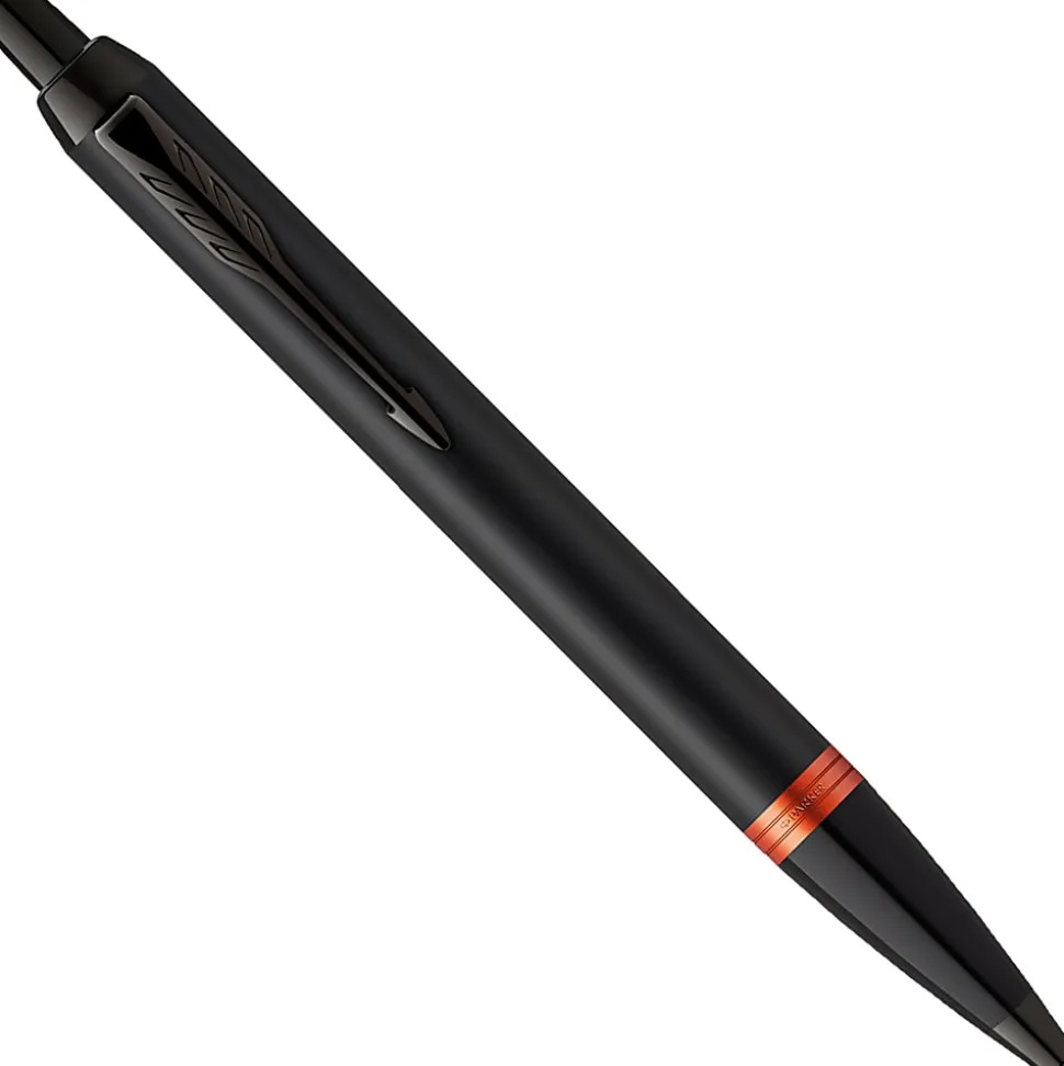 Parker IM Ballpoint Pen, Medium Point, 0.7 mm, Satin Black/Flame Orange Barrel, Blue Ink