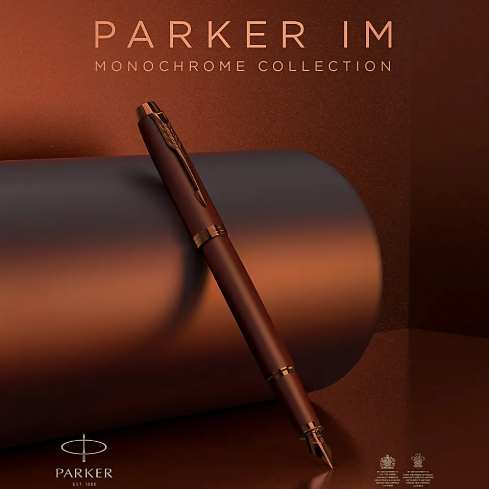 Parker IM Monochrome Fountain Pen, Burgundy Finish and Trims, Medium Point, Blue Ink, Gift Box
