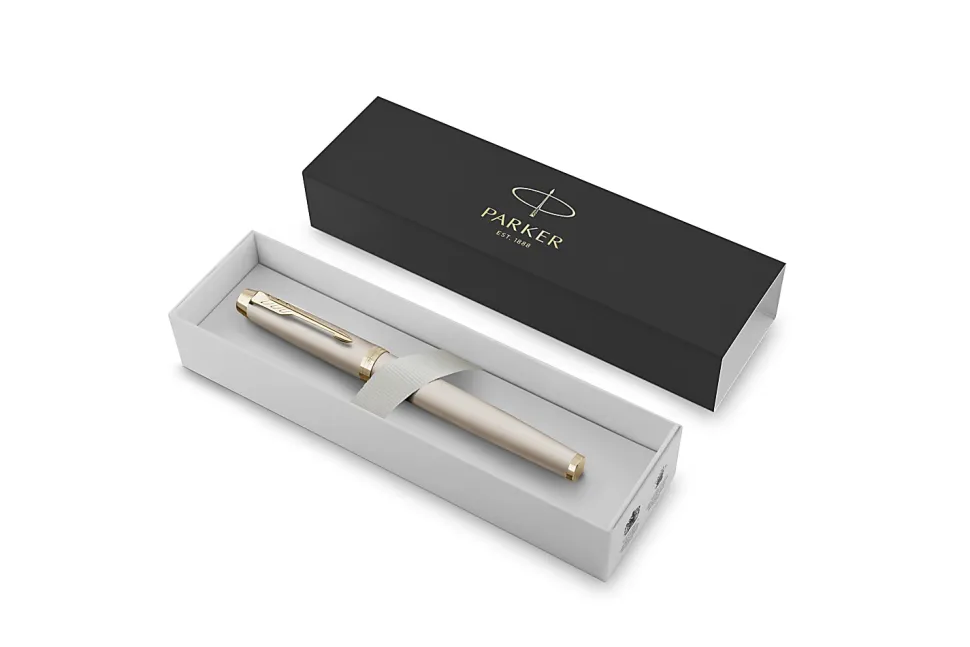 Parker IM Monochrome Fountain Pen, Champagne Finish and Trims, Medium Point, Blue Ink, Gift Box