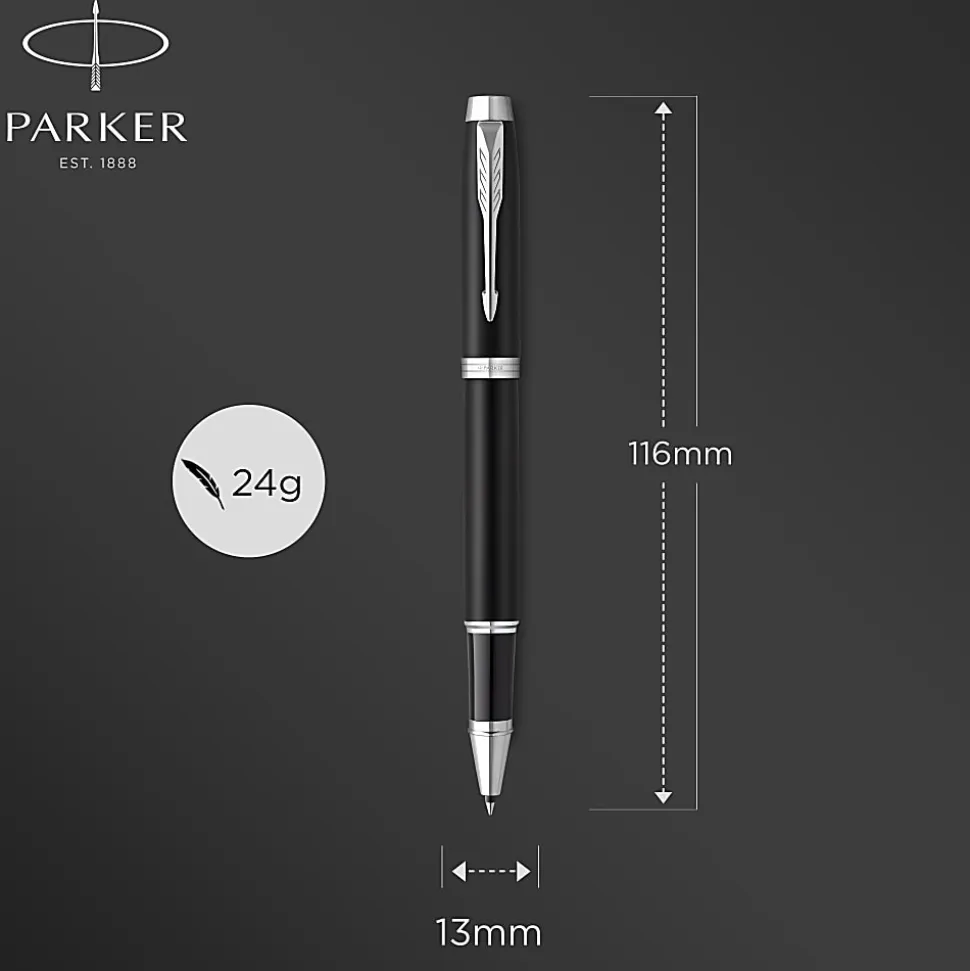 Parker® IM Rollerball Pen, Fine Point, 0.5 mm, Matte Black/Chrome Barrel, Black Ink