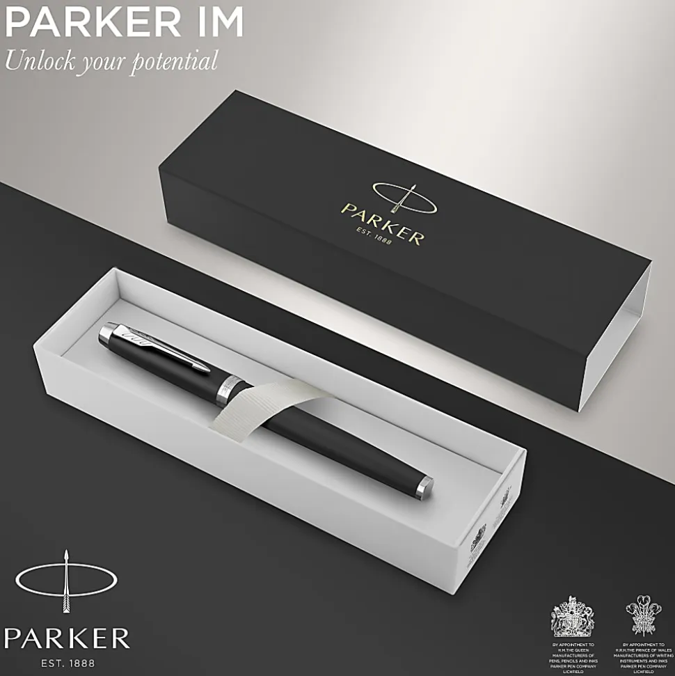 Parker® IM Rollerball Pen, Fine Point, 0.5 mm, Matte Black/Chrome Barrel, Black Ink