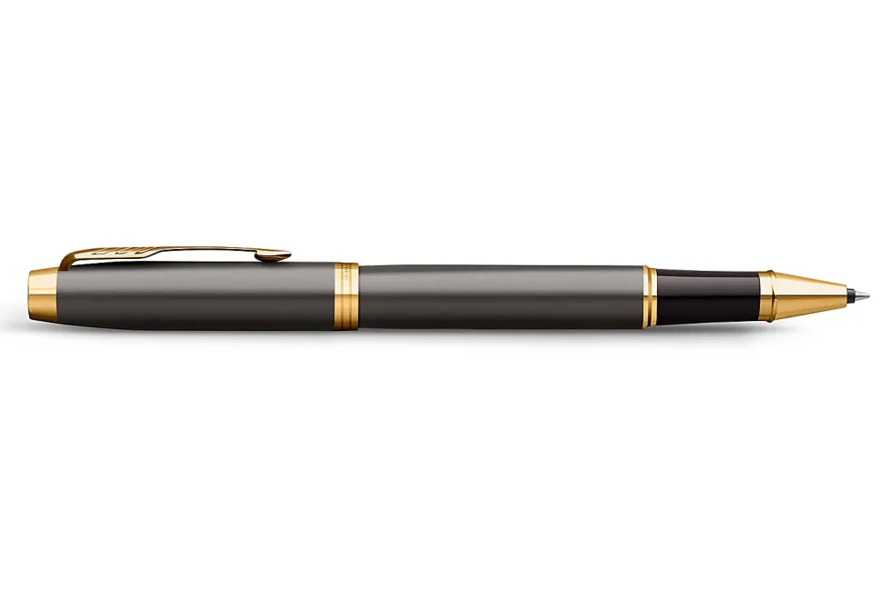 PARKER IM Rollerball Pen, Grey Lacquer with Gold Trims, Fine Stainless Steel Point, Black Ink Refill, Gift Box