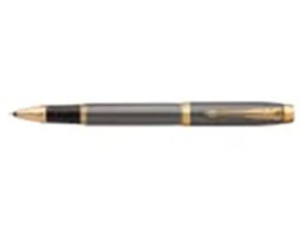 PARKER IM Rollerball Pen, Grey Lacquer with Gold Trims, Fine Stainless Steel Point, Black Ink Refill, Gift Box