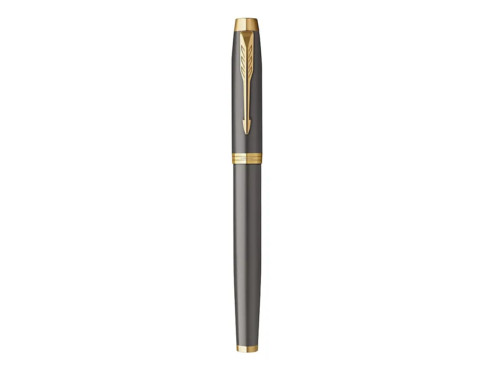PARKER IM Rollerball Pen, Grey Lacquer with Gold Trims, Fine Stainless Steel Point, Black Ink Refill, Gift Box