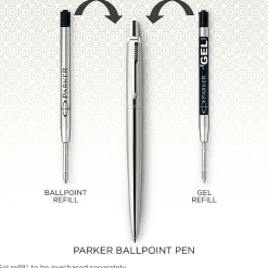 Parker® Jotter™ Ballpoint Pen, Medium Point, 0.7 mm, Stainless Steel Barrel, Blue Ink