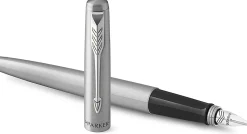 Parker® Jotter Duo Ballpoint And Fountain Pen Set, Medium Point, 0.7 mm, Silver Barrels, Blue Ink, Set Of 2 Pens