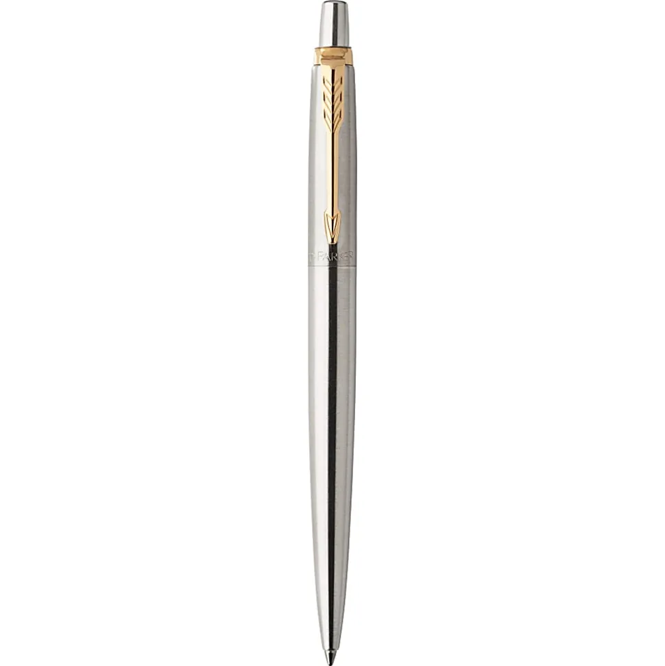 Parker Jotter Duo Gift Set with Ballpoint Pen & Fountain Pen, Stainless Steel with Gold Trim, Blue Ink Refill & Cartridges, Gift Box