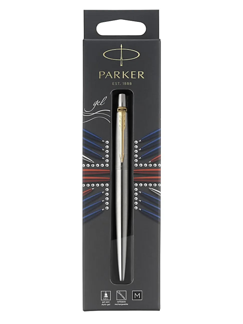 Parker® Jotter Gel Pen, Medium Point, 0.7 mm, Stainless-Steel/Gold Barrel, Black Ink