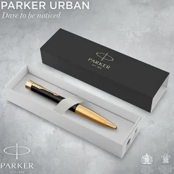 Parker® Urban Ballpoint Pen, Medium Point, 0.7 mm, Matte Black/Gold Barrel, Blue Ink