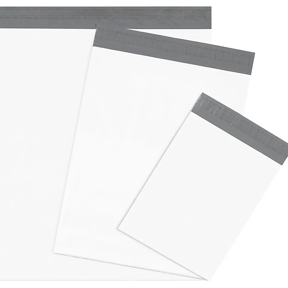 Partners Brand Expansion Poly Mailers, 10"H x 13"W x 2"D, White, Case Of 100