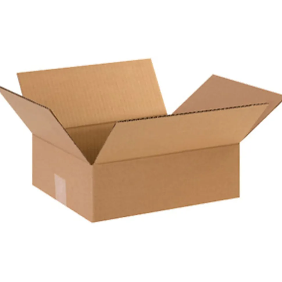 Partners Brand Flat Corrugated Boxes, 12" x 9" x 4", Kraft, Pack Of 25