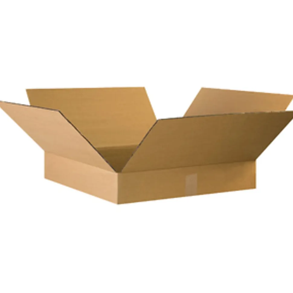 Partners Brand Flat Corrugated Boxes, 22" x 22" x 4", Kraft, Bundle of 10