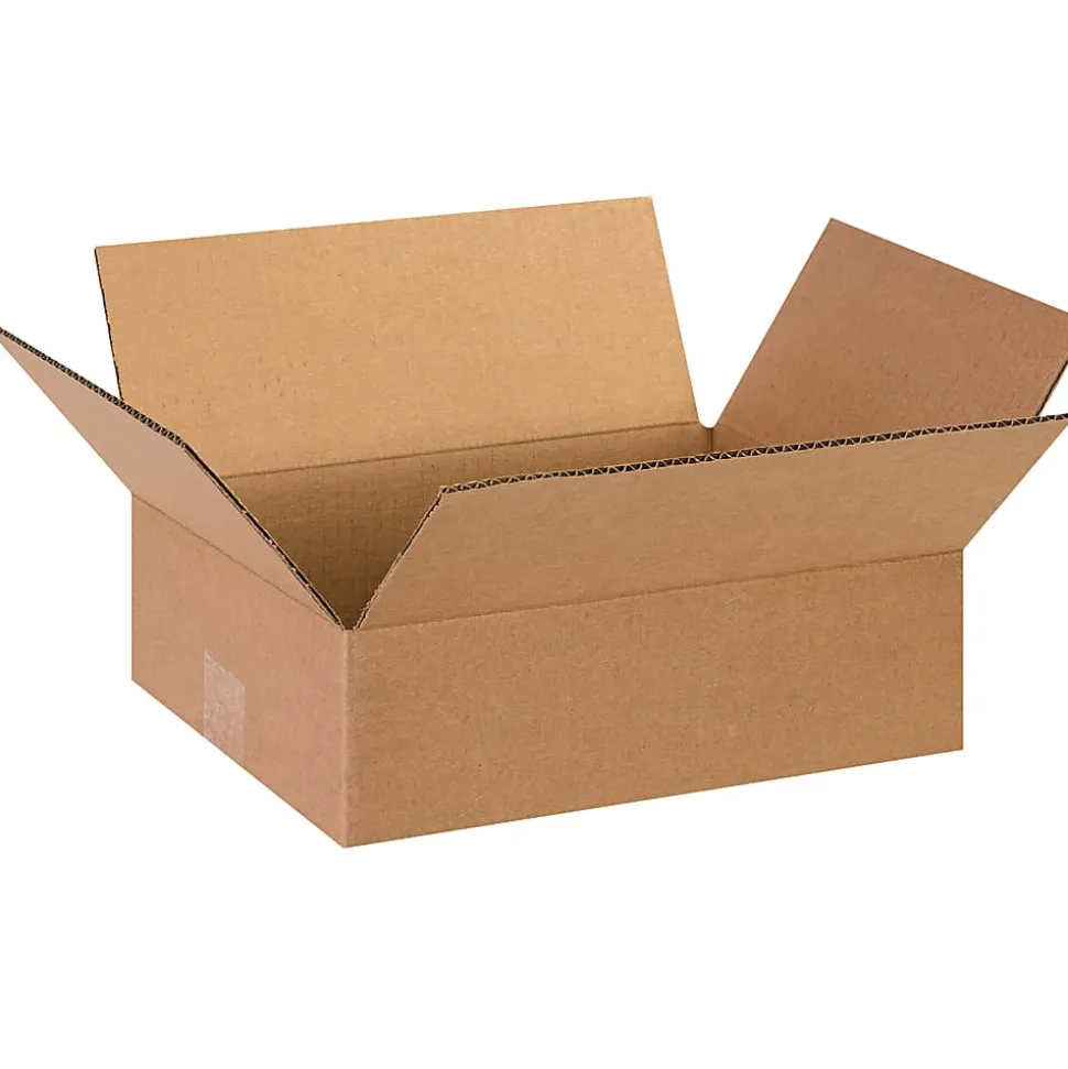 Partners Brand Flat Corrugated Boxes, 13" x 10" x 4", Kraft, Pack Of 25