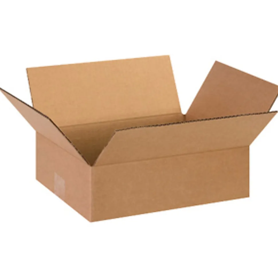 Partners Brand Flat Corrugated Boxes, 13" x 10" x 4", Kraft, Pack Of 25