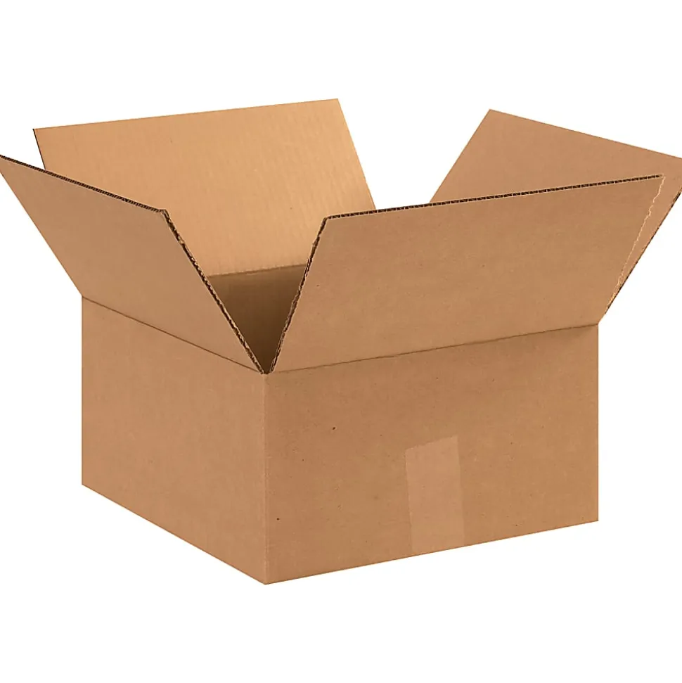 Partners Brand Flat Corrugated Boxes, 12" x 12" x 6", Kraft, Pack Of 25