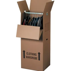 Partners Brand Heavy-Duty Double Wall Corrugated Wardrobe Boxes, 24" x 20" x 60", Kraft, Pack Of 5 Boxes