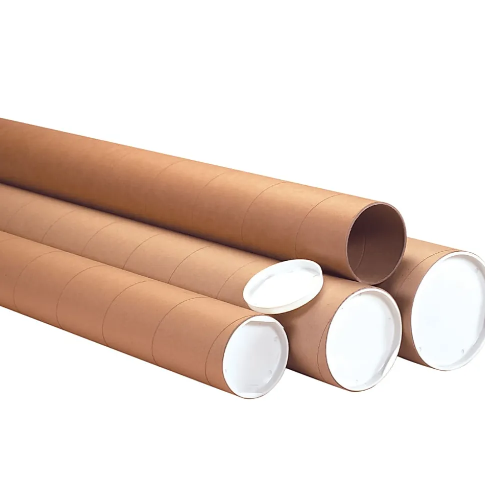 Partners Brand Heavy-Duty Mailing Tubes With Caps, 4" x 72", Kraft, Case Of 12