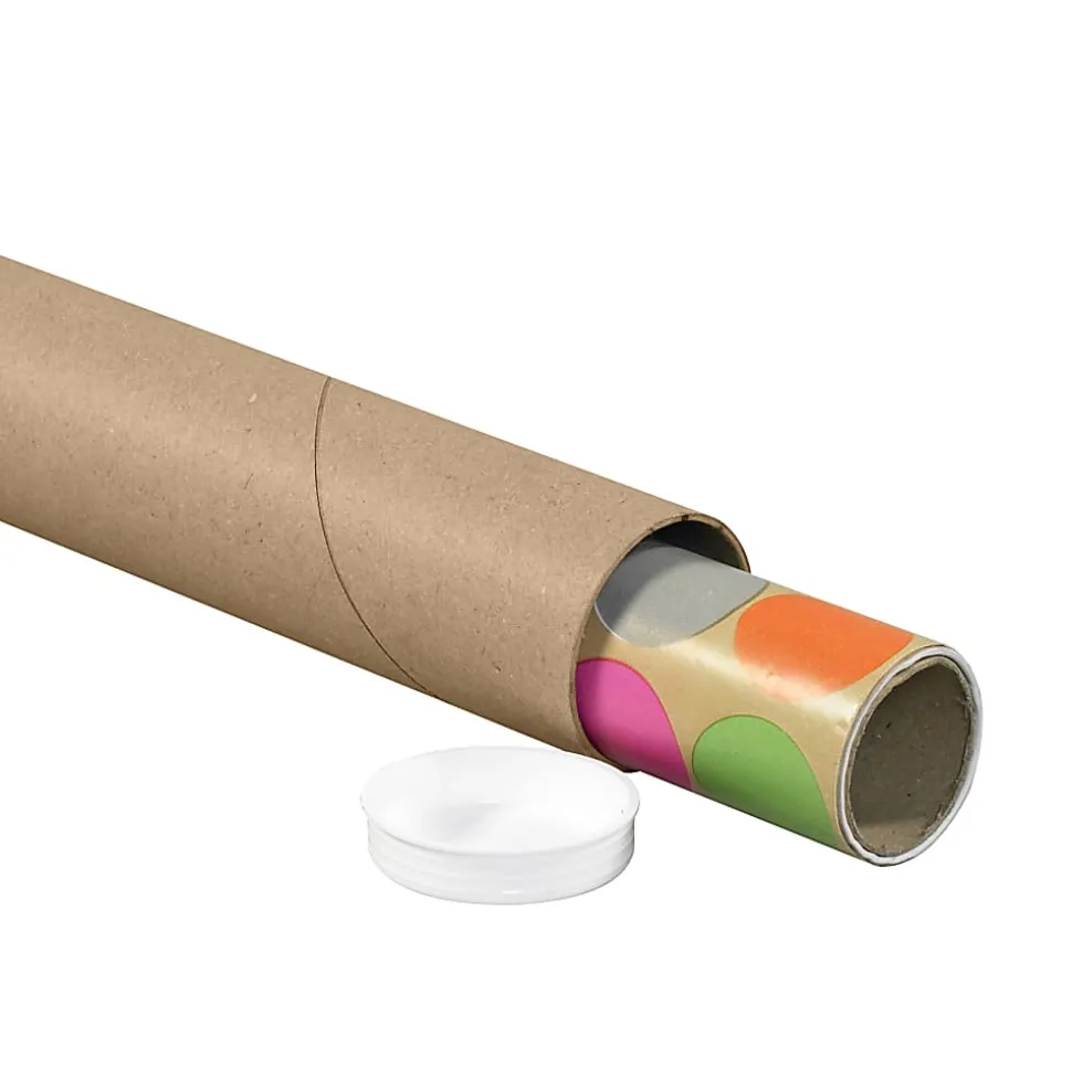 Partners Brand Kraft Mailing Tubes With Plastic Endcaps, 2" x 15", Pack Of 50