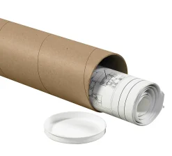 Partners Brand Kraft Mailing Tubes With Plastic Endcaps, 4" x 48", Pack Of 15