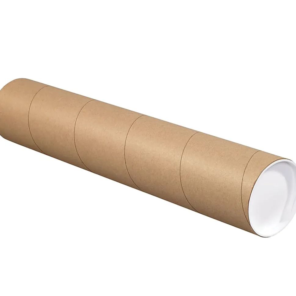 Partners Brand Kraft Mailing Tubes With Plastic Endcaps, 4" x 48", Pack Of 15