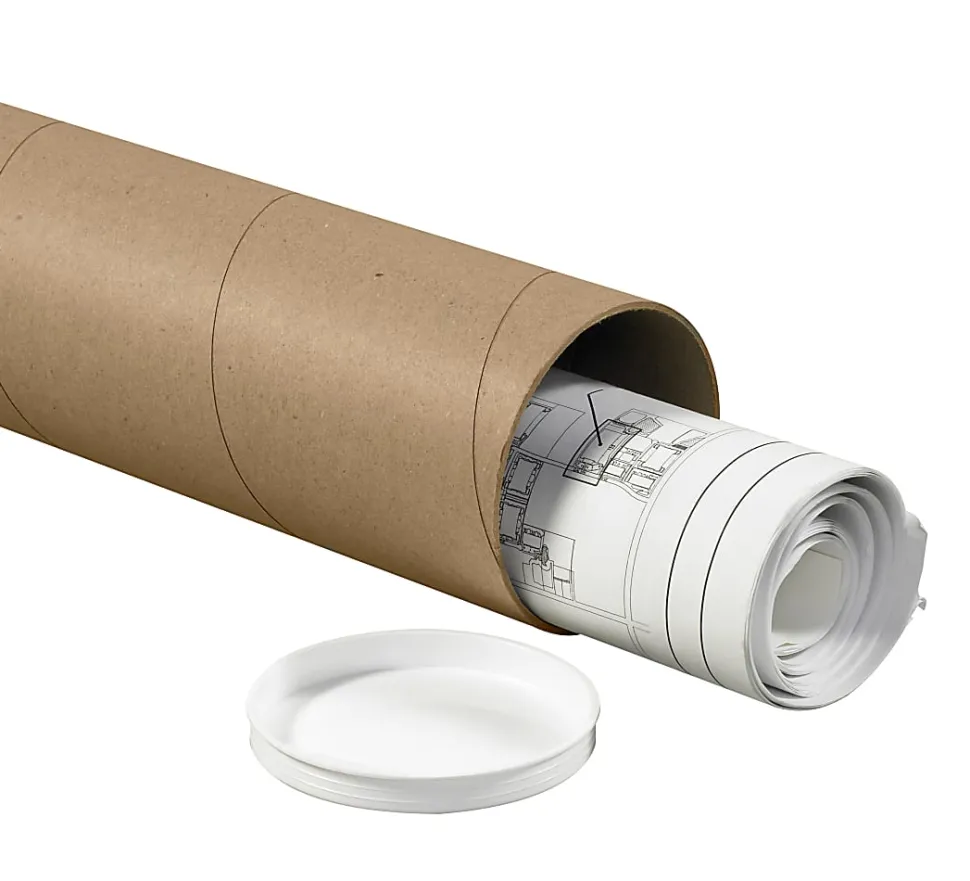 Partners Brand Kraft Mailing Tubes With Plastic Endcaps, 4" x 12", Pack Of 15