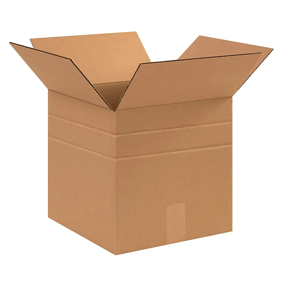 Partners Brand Multi-Depth Corrugated Boxes, 12" x 12" x 12", Scored 10", 8", Kraft, Pack Of 25