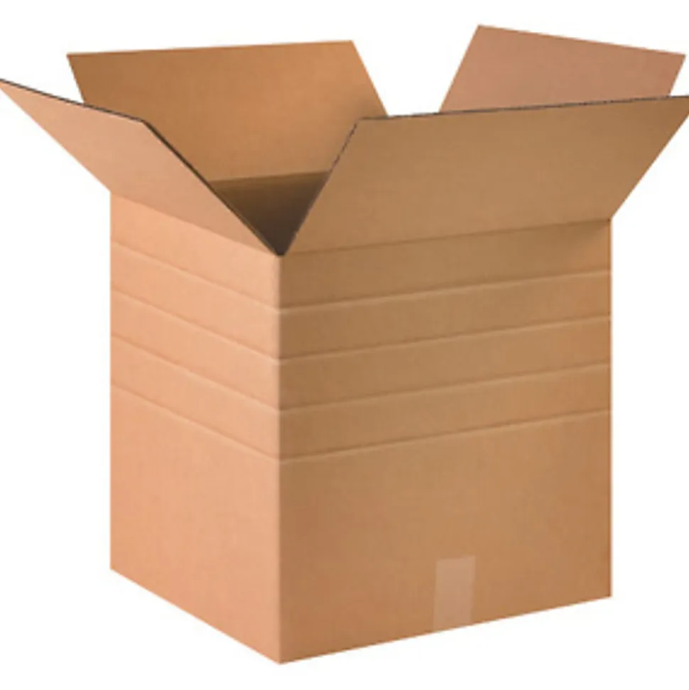 Partners Brand Multi-Depth Corrugated Boxes, 16" x 16" x 16", Scored 14", 12", 10", 8", Kraft, Pack Of 10