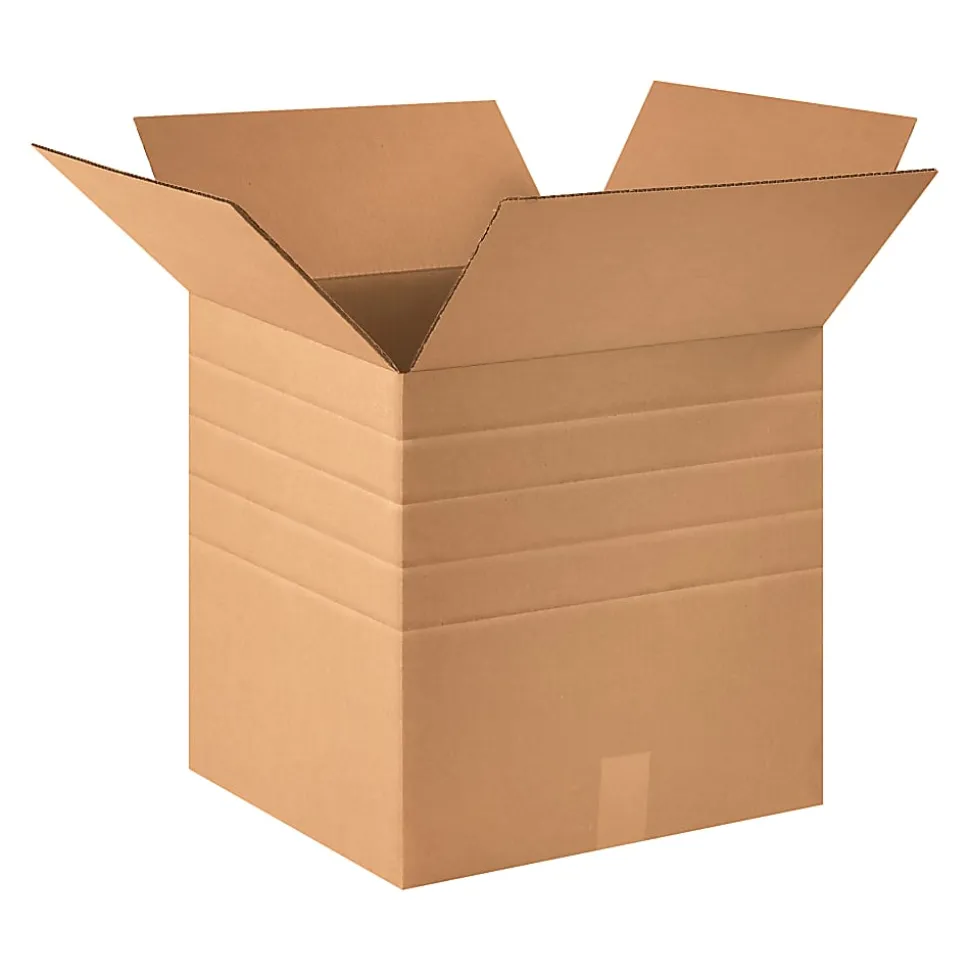 Partners Brand Multi-Depth Corrugated Boxes, 16" x 16" x 16", Scored 14", 12", 10", 8", Kraft, Pack Of 10
