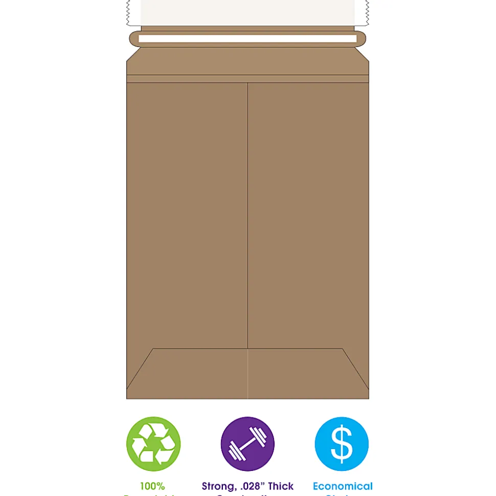 Partners Brand Self-Seal Stayflats® Plus Flat Mailers, 6" x 8", Kraft Brown, Pack of 100