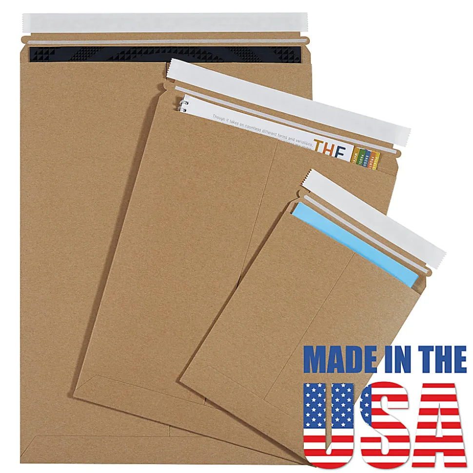 Partners Brand Self-Seal Stayflats® Plus Flat Mailers, 6" x 8", Kraft Brown, Pack of 100