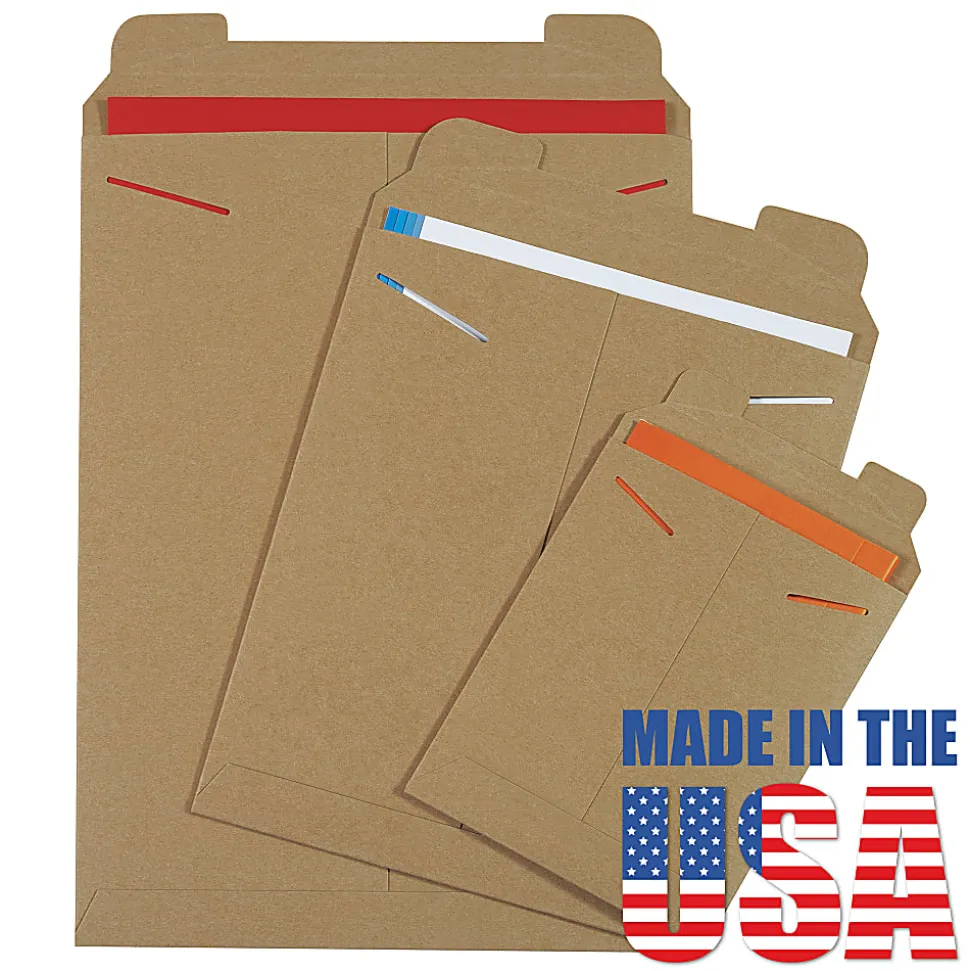 Partners Brand Stayflats® Flat Mailers, 20" x 27", Kraft Brown, Pack of 50