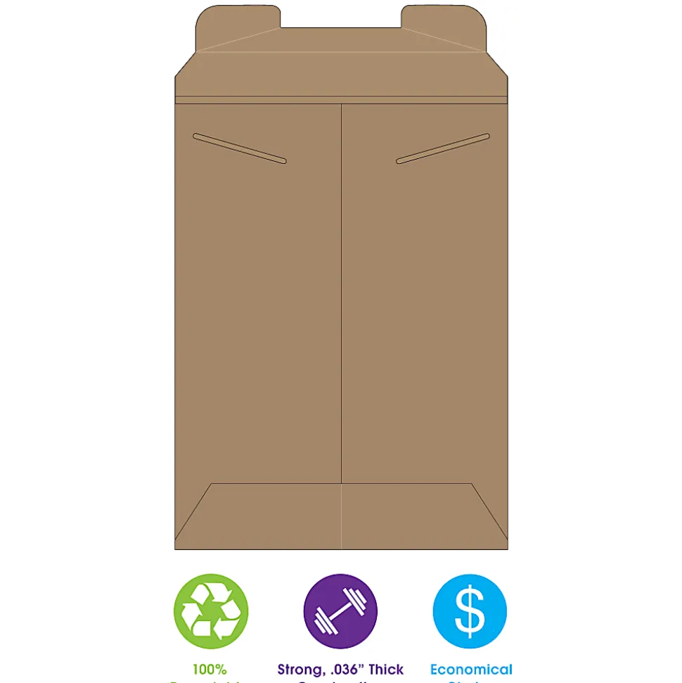 Partners Brand Stayflats® Flat Mailers, 20" x 27", Kraft Brown, Pack of 50