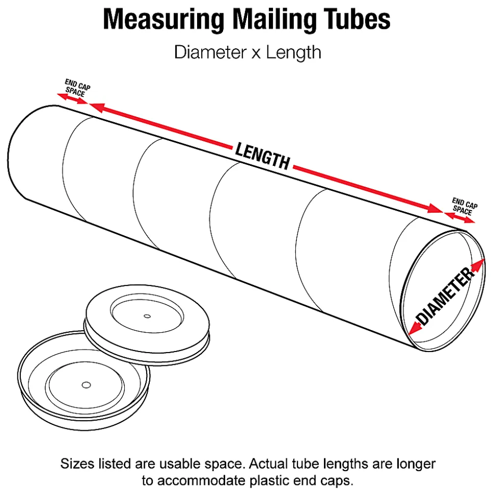 Partners Brand White Mailing Tubes With Plastic Endcaps, 2" x 36", 80% Recycled, Pack Of 50