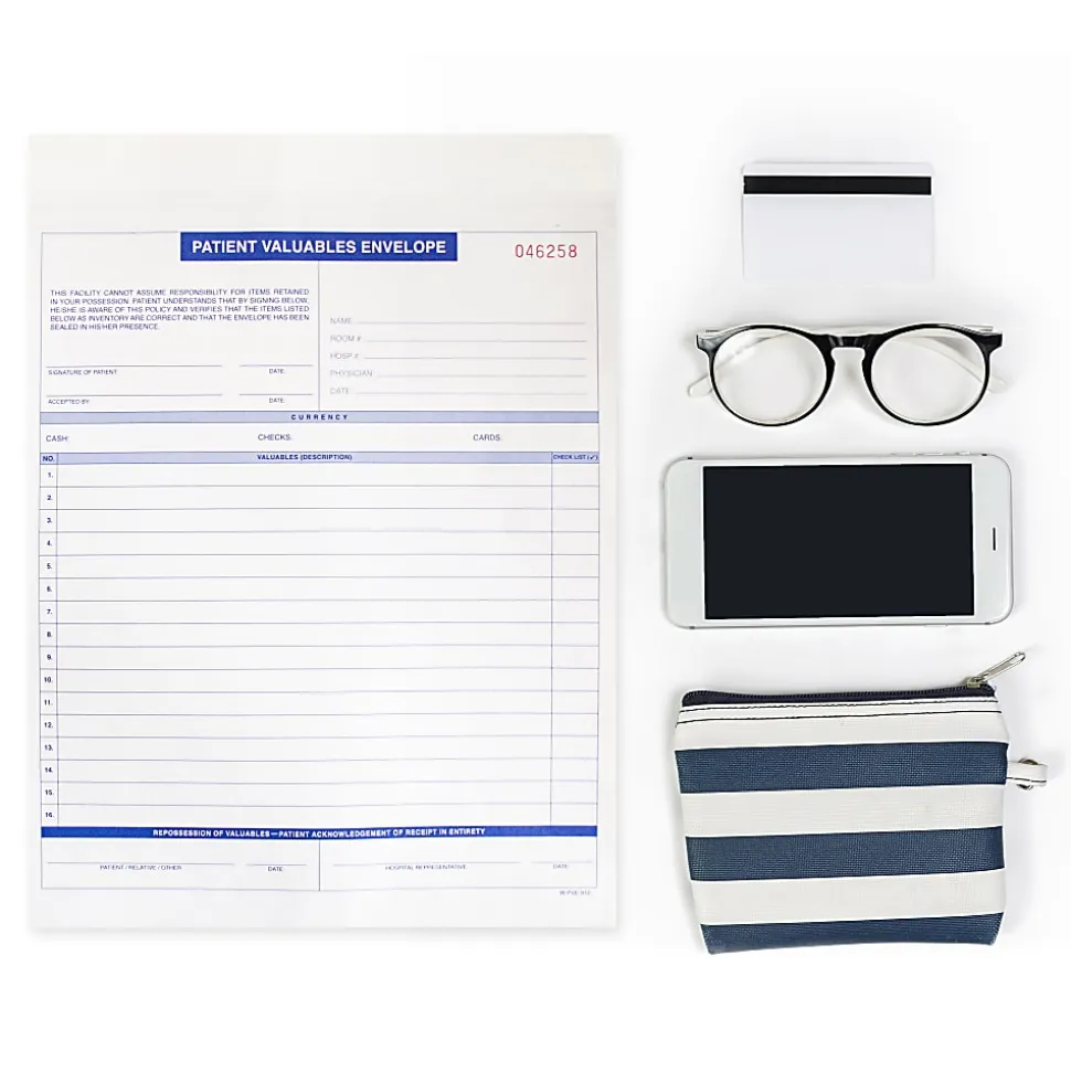 Patient Valuable Form And Paper Envelope, Sequentially Numbered, 3-Part, 9" x 12", Pack Of 1,000 Sets