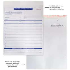 Patient Valuable Form And Paper Envelope, Sequentially Numbered, 3-Part, 9