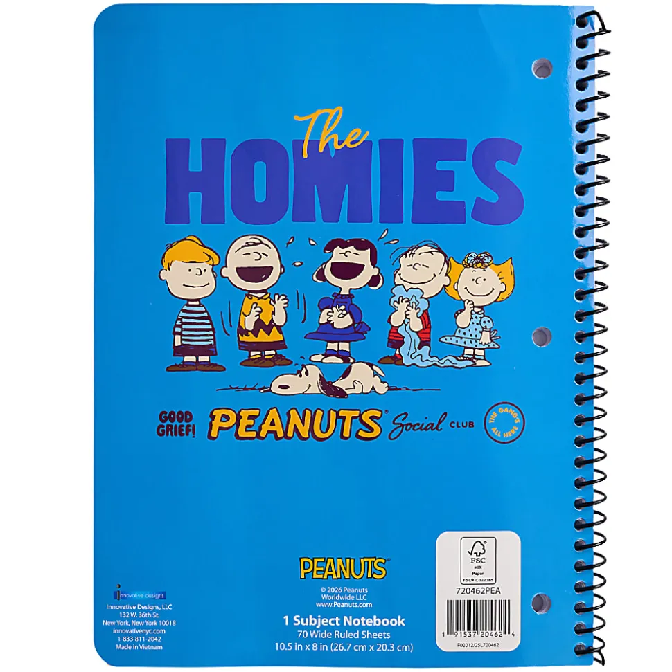 Peanuts Licensed Single Subject Wide Ruled Notebook, 8.5" x 11", 70 Sheets, Quantity 1