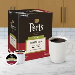 Peet's Coffee Decaf House Blend Coffee Keurig Single Serve K-Cup Pods, 22 Pods Per Pack, Case Of 4 Packs