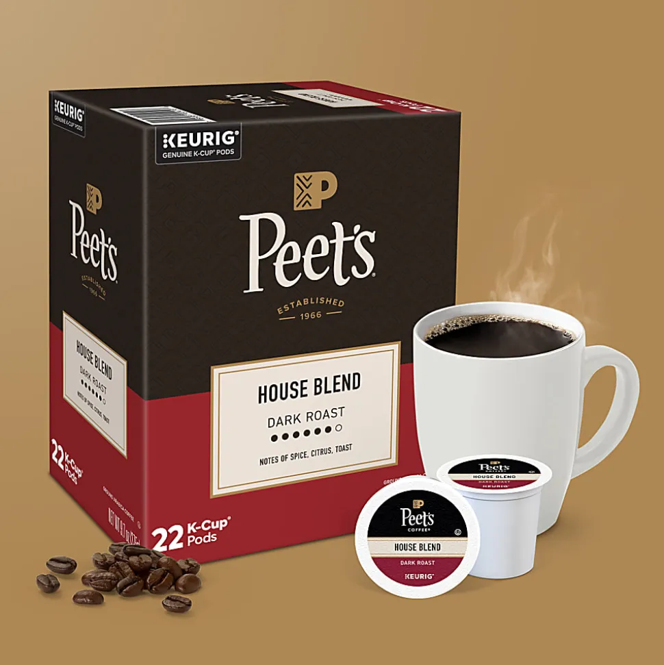 Peet's Coffee House Blend Keurig Single Serve K-Cup Pods, Dark Roast Coffee, 22 Count