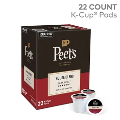 Peet's Coffee House Blend Keurig Single Serve K-Cup Pods, Dark Roast Coffee, 22 Count