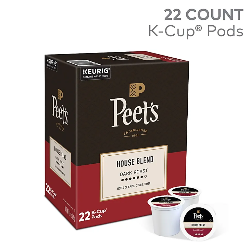 Peet's Coffee House Blend Keurig Single Serve K-Cup Pods, Dark Roast Coffee, 22 Count