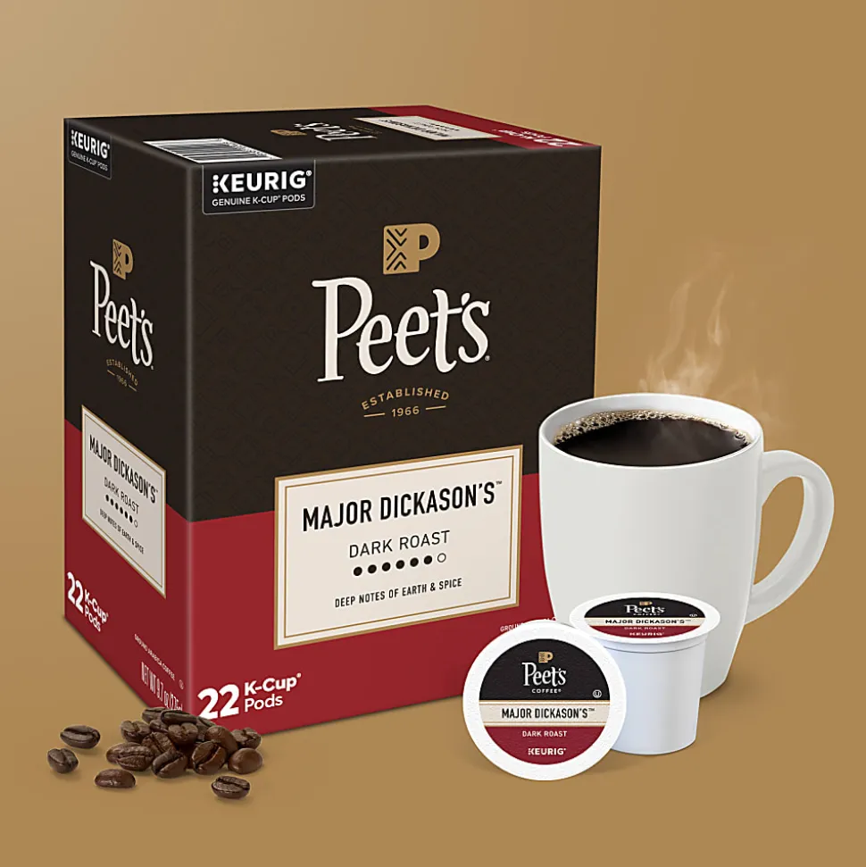 Peet's Coffee Major Dickason's Keurig Single Serve K-Cup Pods, Dark Roast, 22 Pods Per Pack, Case Of 4 Packs